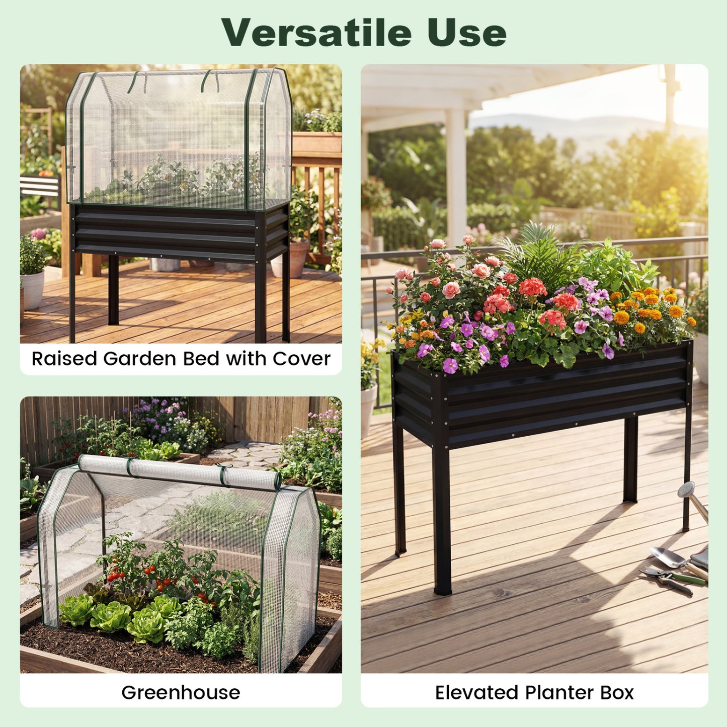 Galvanized Raised Garden Bed with Legs and Greenhouse Cover for Vegetable Flower