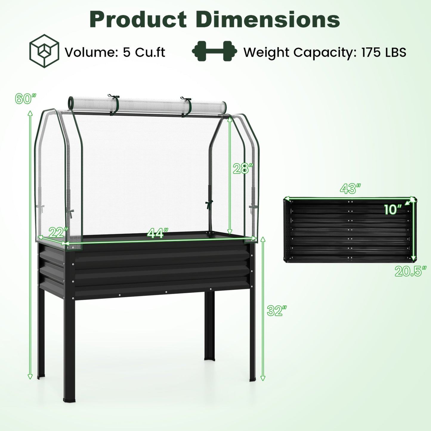 Galvanized Raised Garden Bed with Legs and Greenhouse Cover for Vegetable Flower