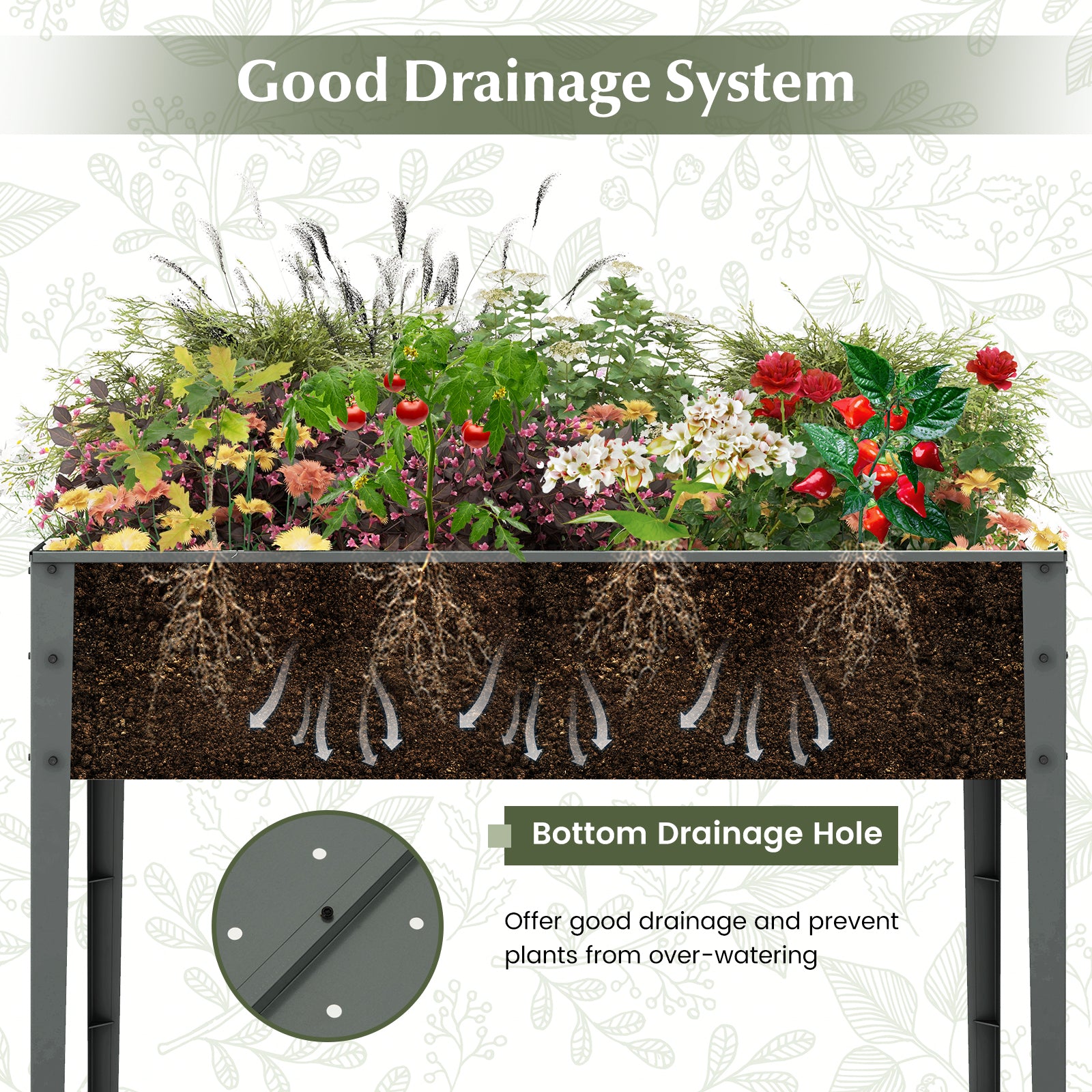 Galvanized Raised Garden Bed Elevated Planter Box with Legs and Drainage Hole-Gray