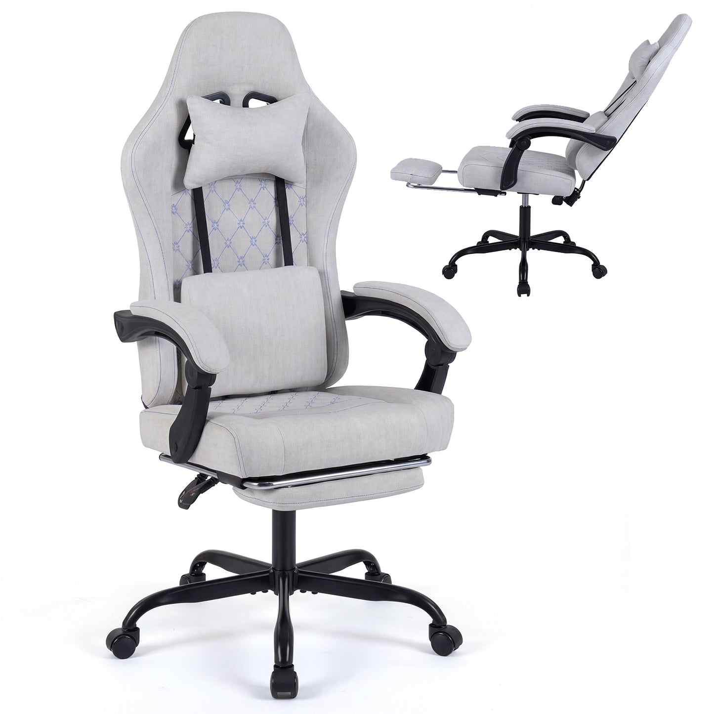 Gaming Chair Height Adjustable Computer Chair with Headrest Video Game Chair-Gray