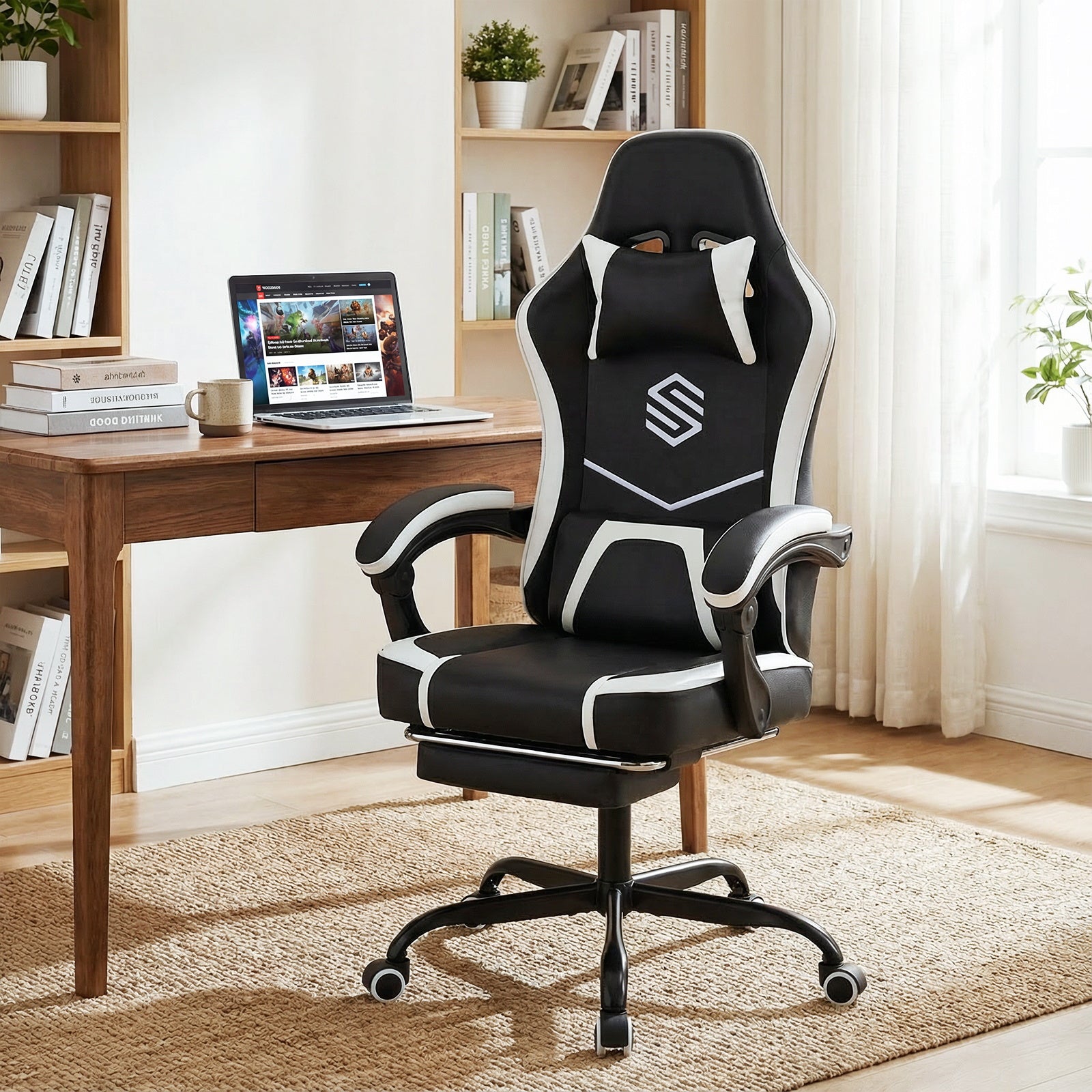 Gaming Chair Height Adjustable Computer Chair with Headrest Ergonomic Office Task Chair-Black