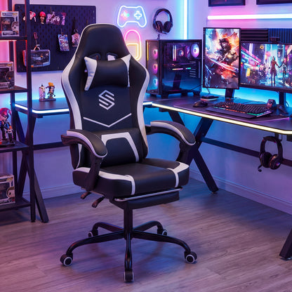 Gaming Chair Height Adjustable Computer Chair with Headrest Ergonomic Office Task Chair-Black
