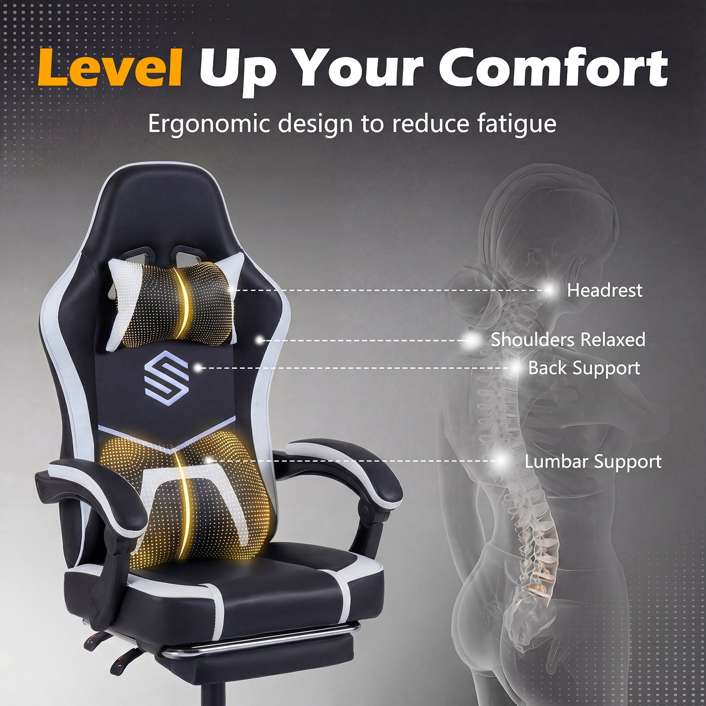 Gaming Chair Height Adjustable Computer Chair with Headrest Ergonomic Office Task Chair-Black