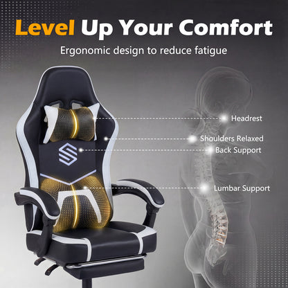 Gaming Chair Height Adjustable Computer Chair with Headrest Ergonomic Office Task Chair-Black