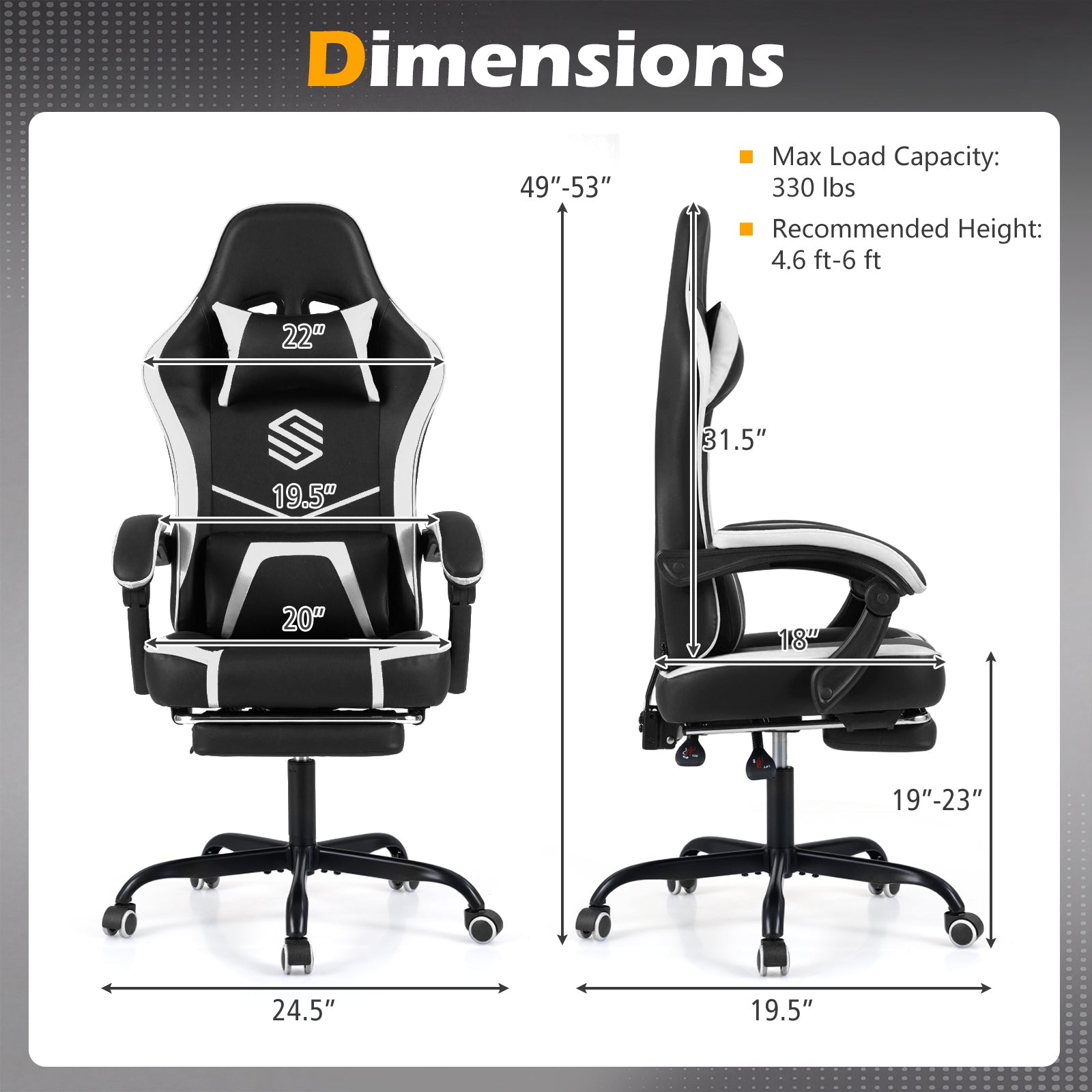 Gaming Chair Height Adjustable Computer Chair with Headrest Ergonomic Office Task Chair-Black