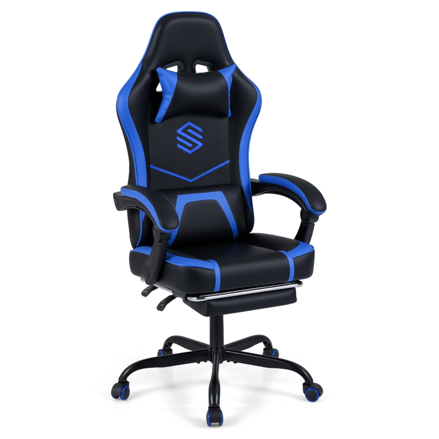 Gaming Chair Height Adjustable Computer Chair with Headrest Ergonomic Office Task Chair-Navy