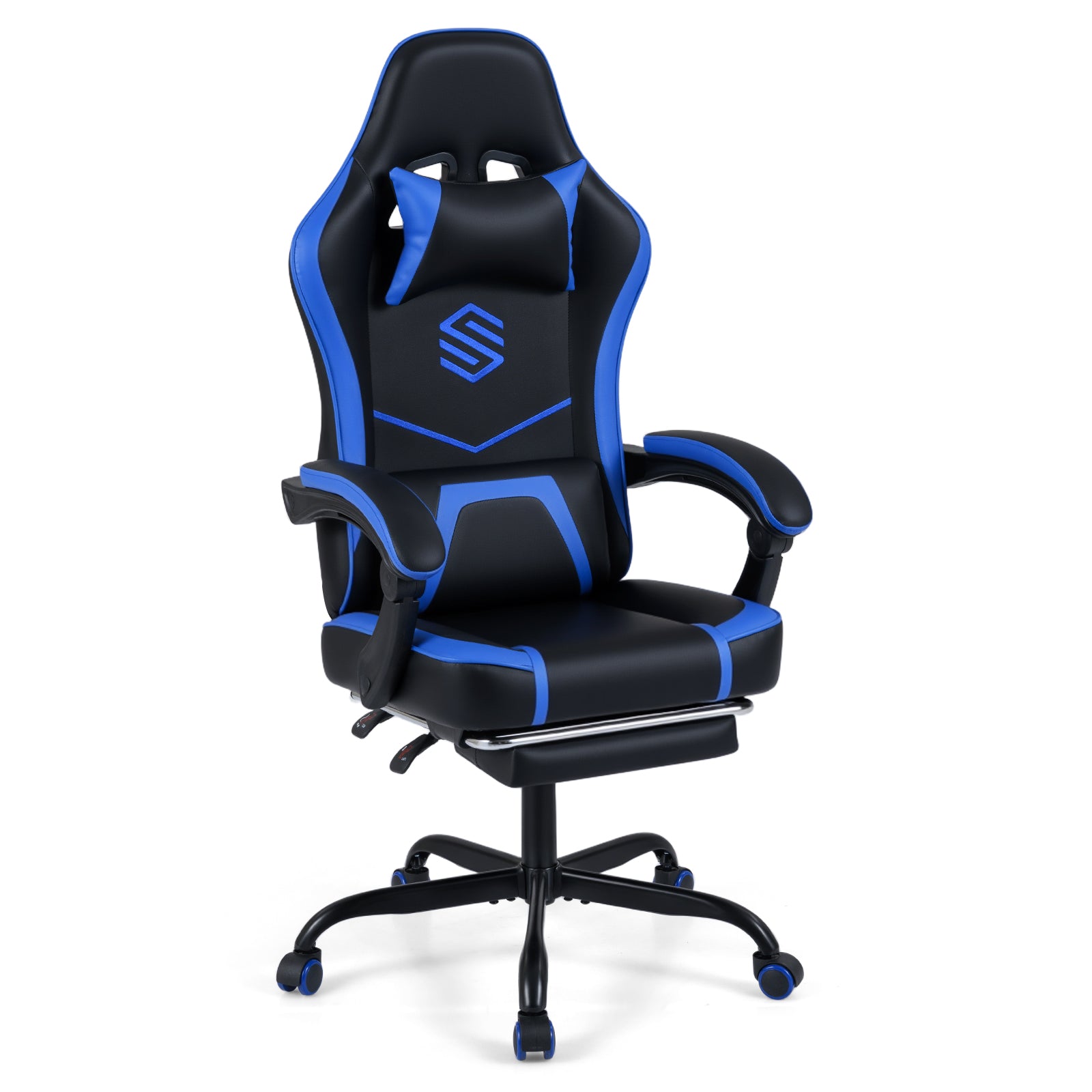 Gaming Chair Height Adjustable Computer Chair with Headrest Ergonomic Office Task Chair-Navy