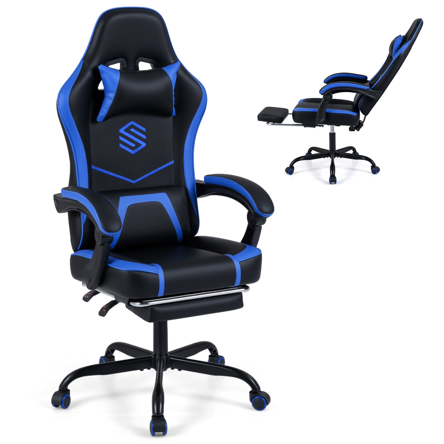 Gaming Chair Height Adjustable Computer Chair with Headrest Ergonomic Office Task Chair-Navy