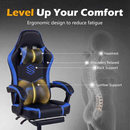 Gaming Chair Height Adjustable Computer Chair with Headrest Ergonomic Office Task Chair-Navy