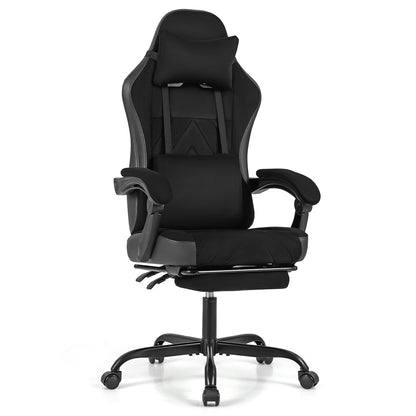 Gaming Chair Height Adjustable Computer Chair with Headrest Lumbar Support Linkage Armrests-Black
