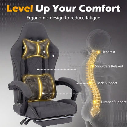 Gaming Chair Height Adjustable Computer Chair with Headrest and Lumbar Support-Gray
