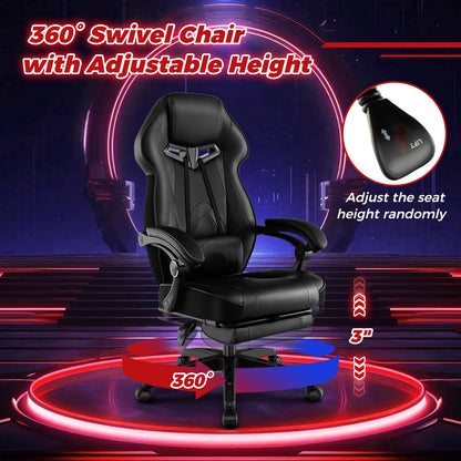 Gaming Chair Racing Style Swivel Chair with Footrest and Adjustable Lumbar Pillow-Black