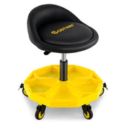 20 Inch-25 Inch Height Adjustable Rolling Garage Stool with Tool Tray Storage-Yellow