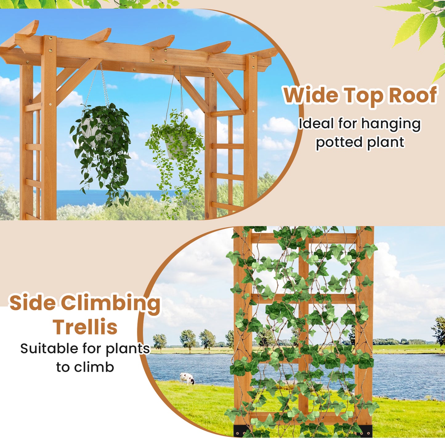 7/7.5 Feet Garden Arch Wooden Arbor Outdoor Wood Trellis for Climbing Plants-7 FT