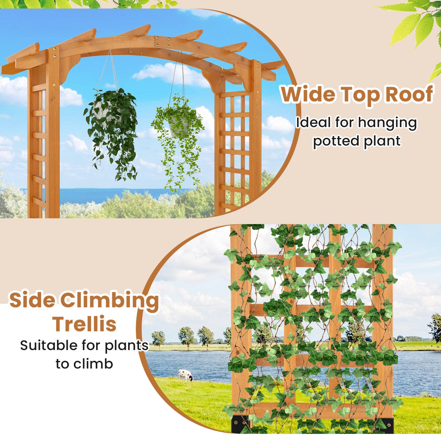 7/7.5 Feet Garden Arch Wooden Arbor Outdoor Wood Trellis for Climbing Plants-7.5 FT