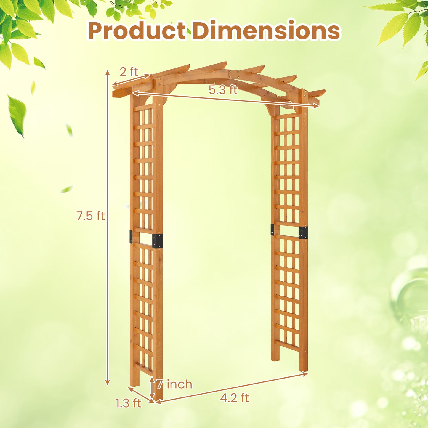 7/7.5 Feet Garden Arch Wooden Arbor Outdoor Wood Trellis for Climbing Plants-7.5 FT
