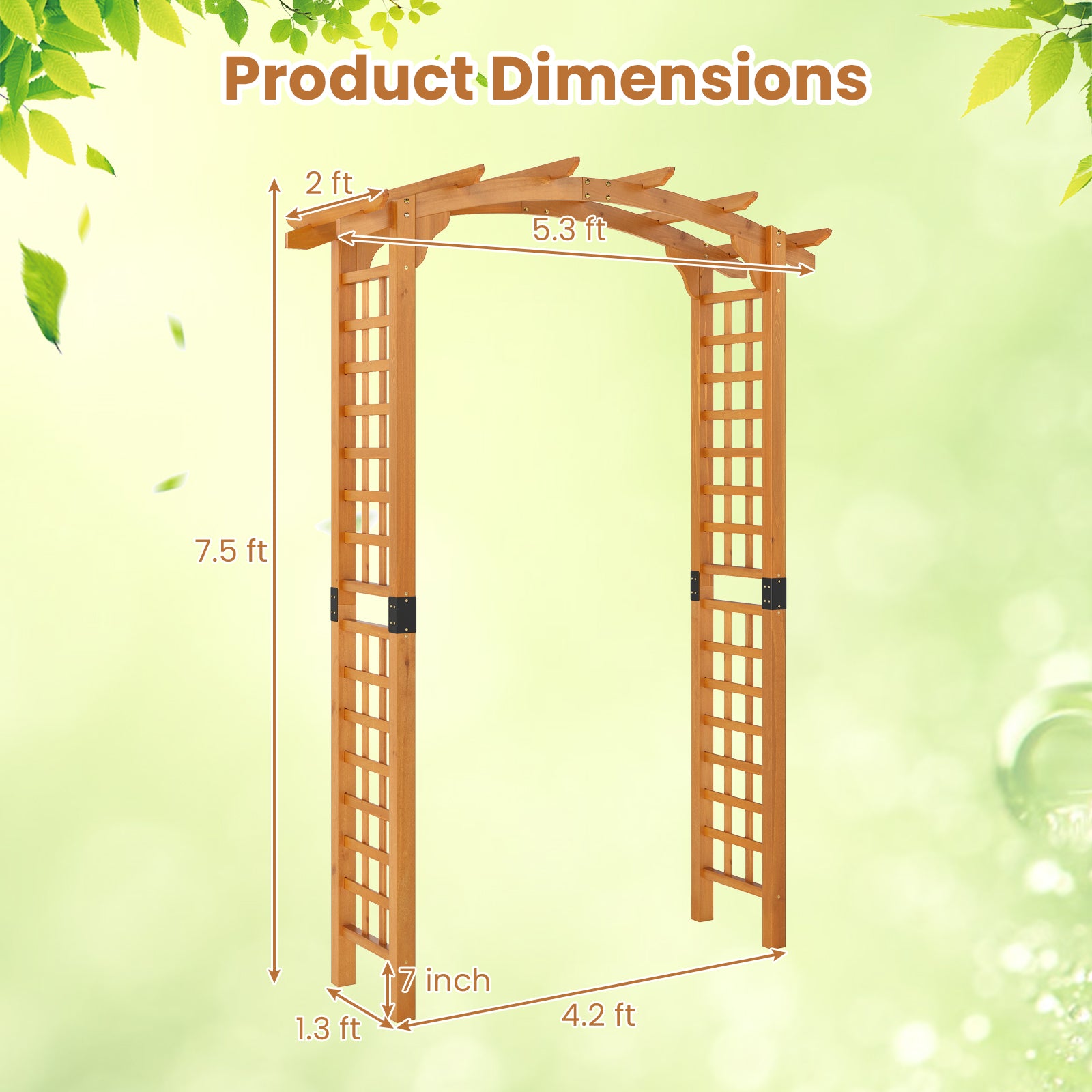 7/7.5 Feet Garden Arch Wooden Arbor Outdoor Wood Trellis for Climbing Plants-7.5 FT