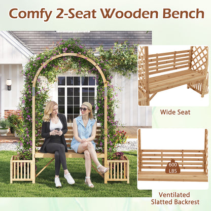 Garden Bench Arbor Arch Wooden Garden Arbor for Climbing Plants-Natural