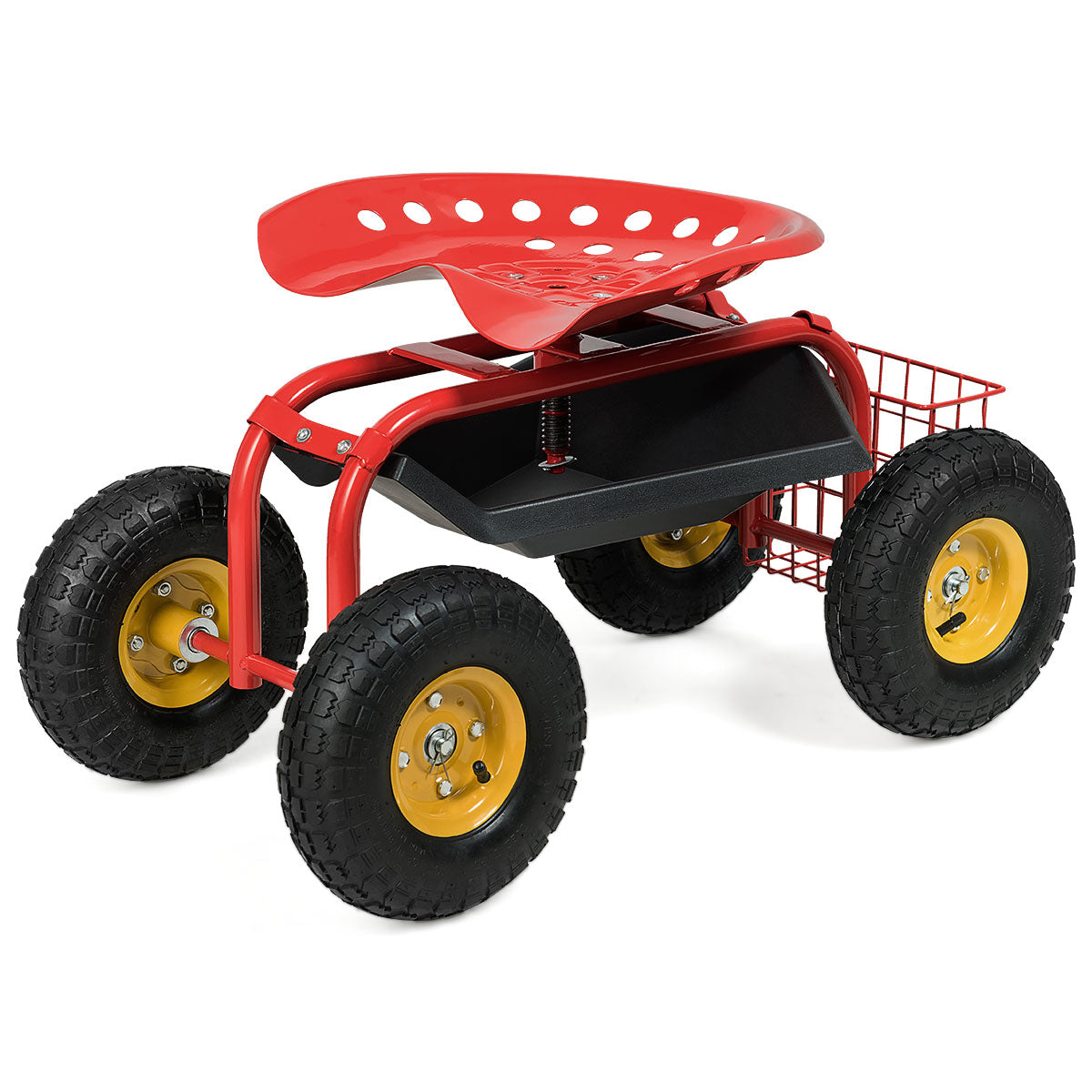 Red/Green Garden Cart Rolling Work Seat With Heavy Duty Tool Tray Gardening Planting-Green - Red