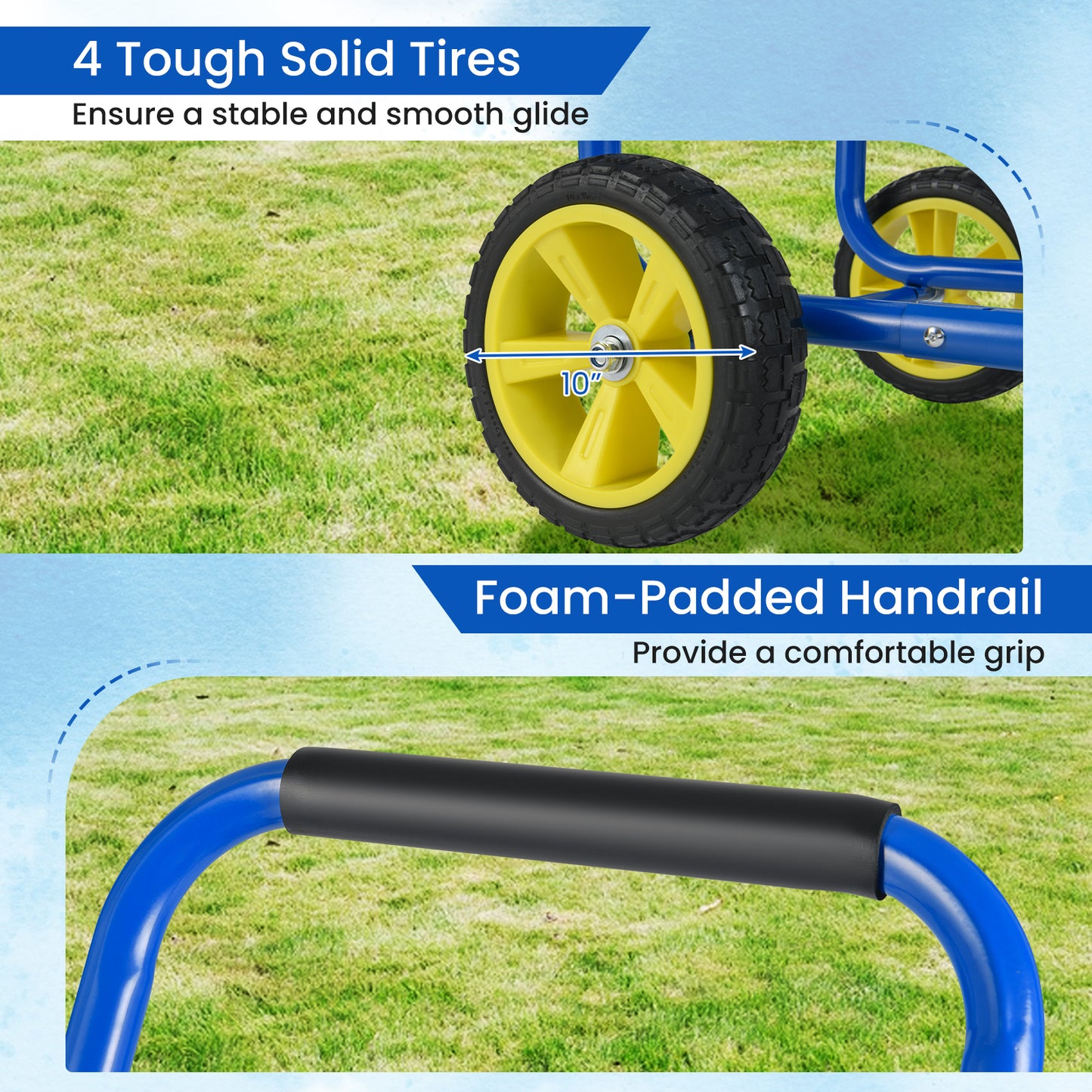 Garden Hose Reel Cart Metal Hose Cart with 4 Wheels and Storage Basket-Blue