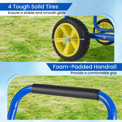 Garden Hose Reel Cart Metal Hose Cart with 4 Wheels and Storage Basket-Blue