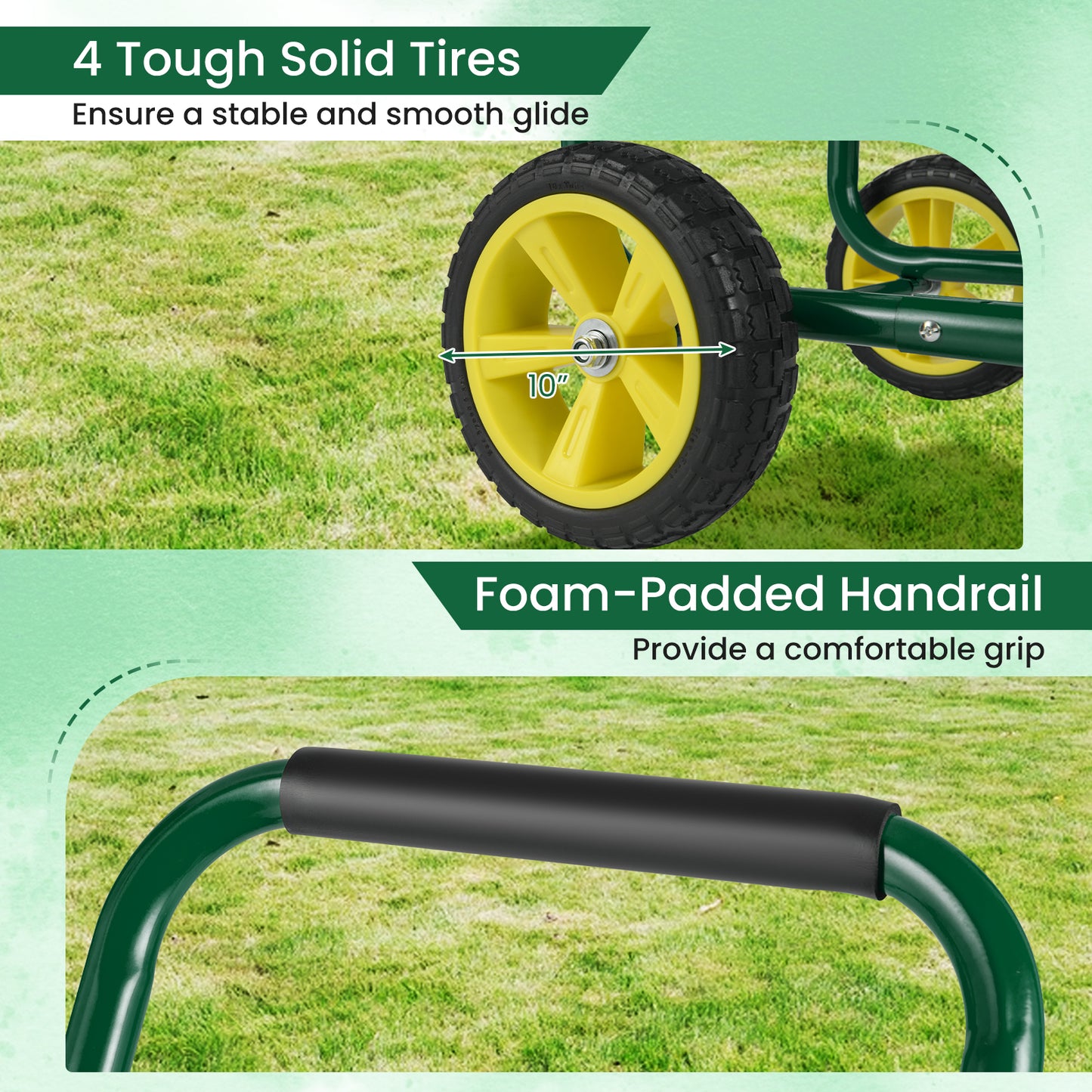 Garden Hose Reel Cart Metal Hose Cart with 4 Wheels and Storage Basket-Green