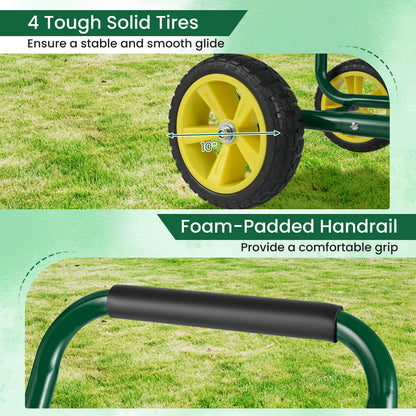 Garden Hose Reel Cart Metal Hose Cart with 4 Wheels and Storage Basket-Green