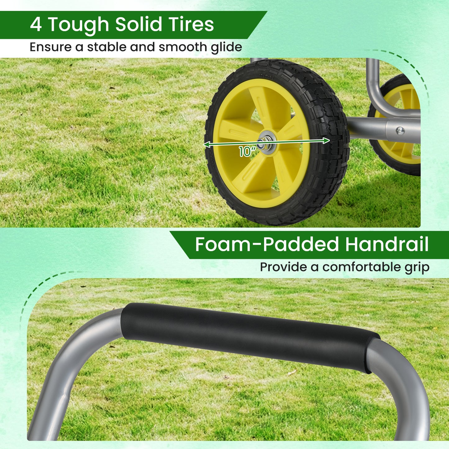 Garden Hose Reel Cart Metal Hose Cart with 4 Wheels and Storage Basket-Silver