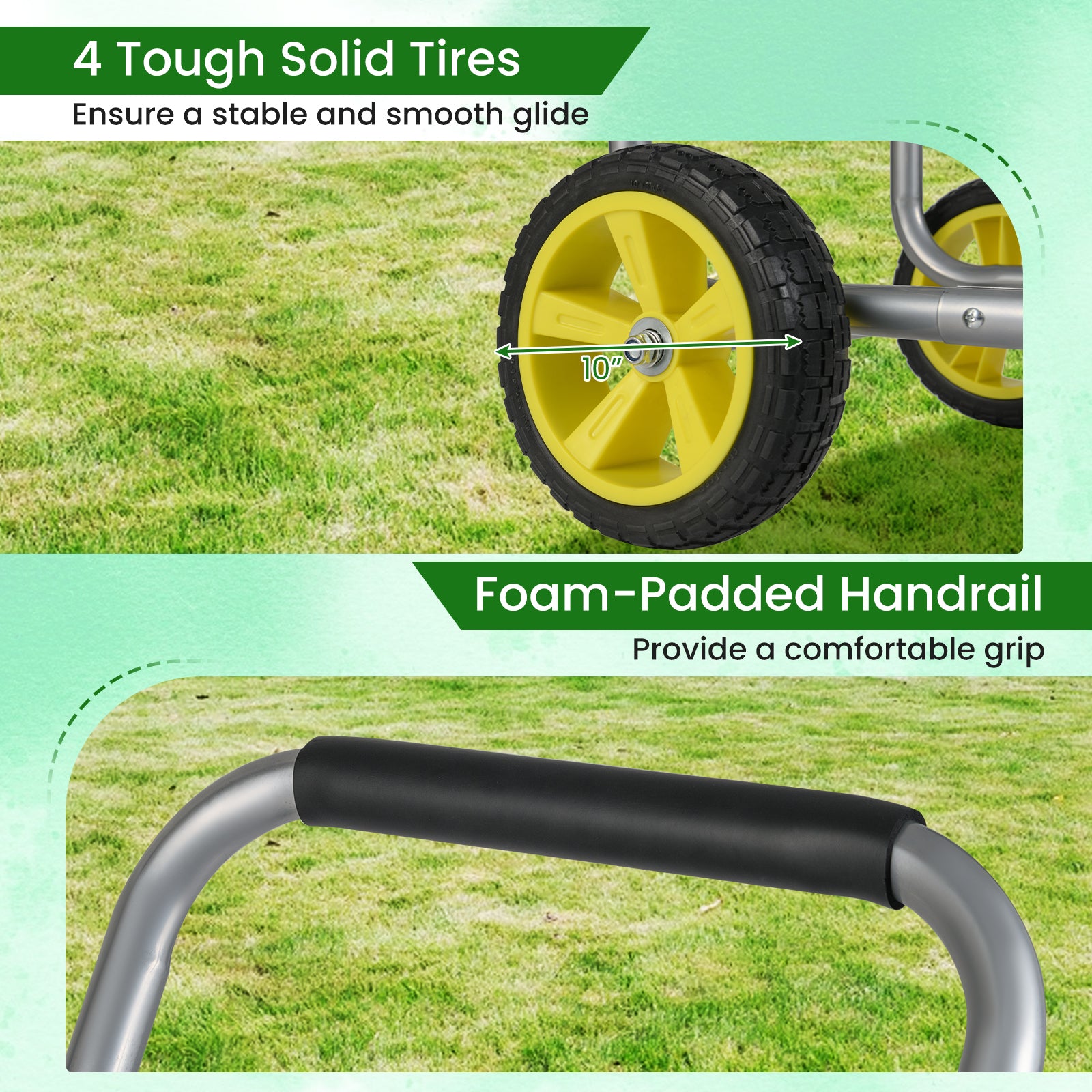 Garden Hose Reel Cart Metal Hose Cart with 4 Wheels and Storage Basket-Silver