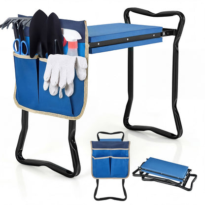 Garden Kneeler and Seat Folding Sturdy Gardening Stool-Blue - Blue
