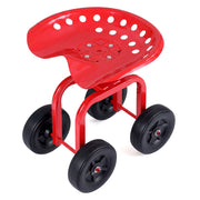 Garden Rolling Workseat with 360° Swivel Seat and Adjustable Height-Blue - Red