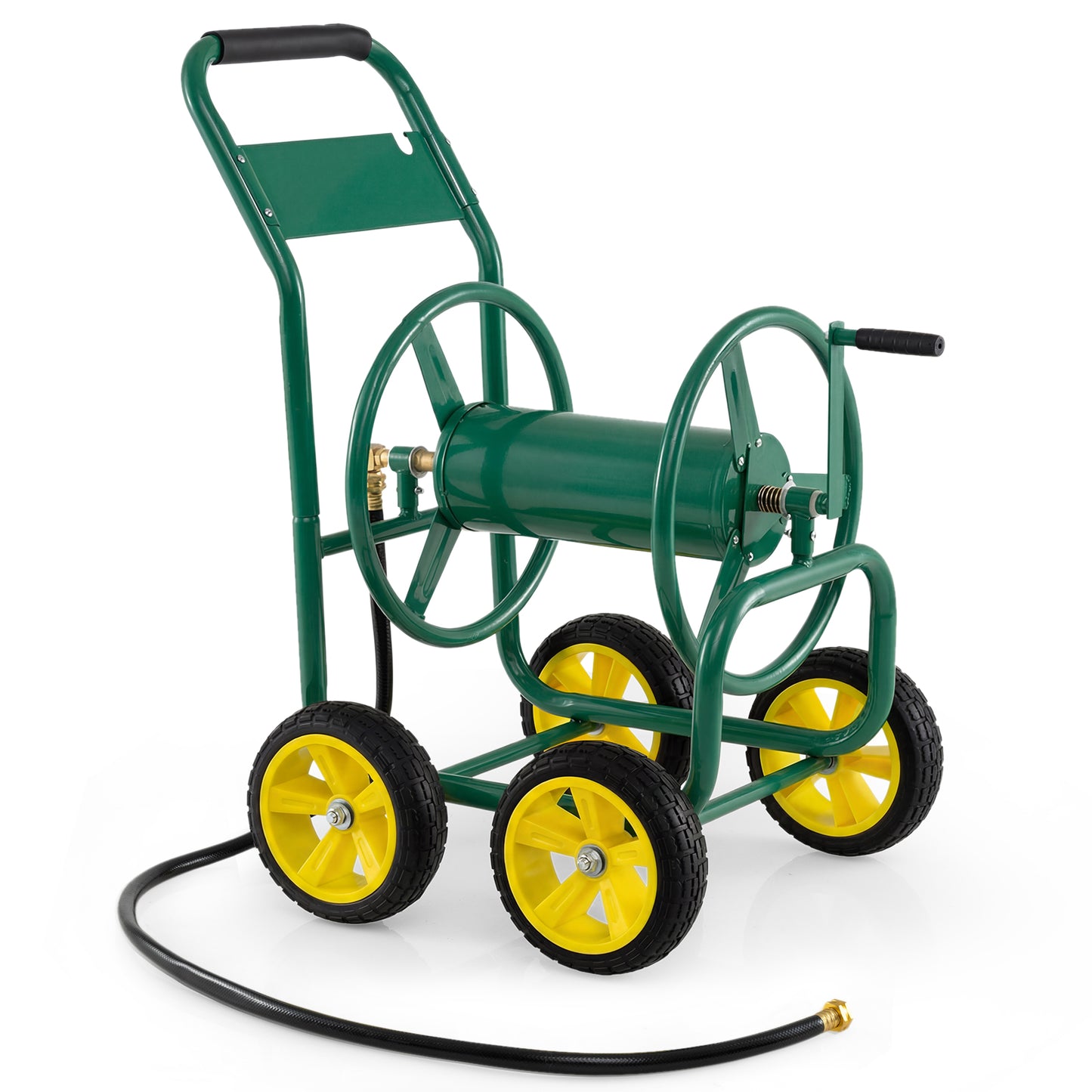 Garden Water Hose Reel Cart with 4 Wheels and Non-slip Grip-Green