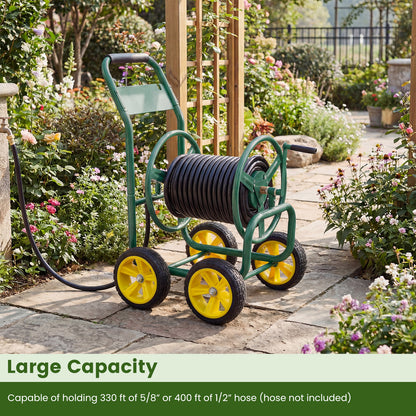 Garden Water Hose Reel Cart with 4 Wheels and Non-slip Grip-Green