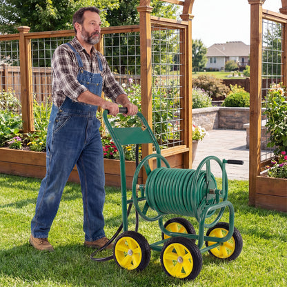 Garden Water Hose Reel Cart with 4 Wheels and Non-slip Grip-Green