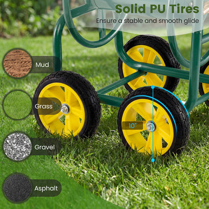 Garden Water Hose Reel Cart with 4 Wheels and Non-slip Grip-Green