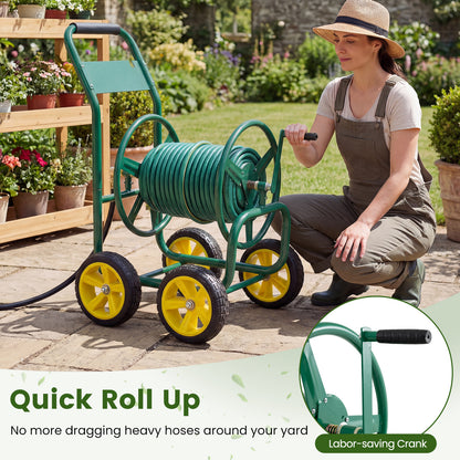 Garden Water Hose Reel Cart with 4 Wheels and Non-slip Grip-Green