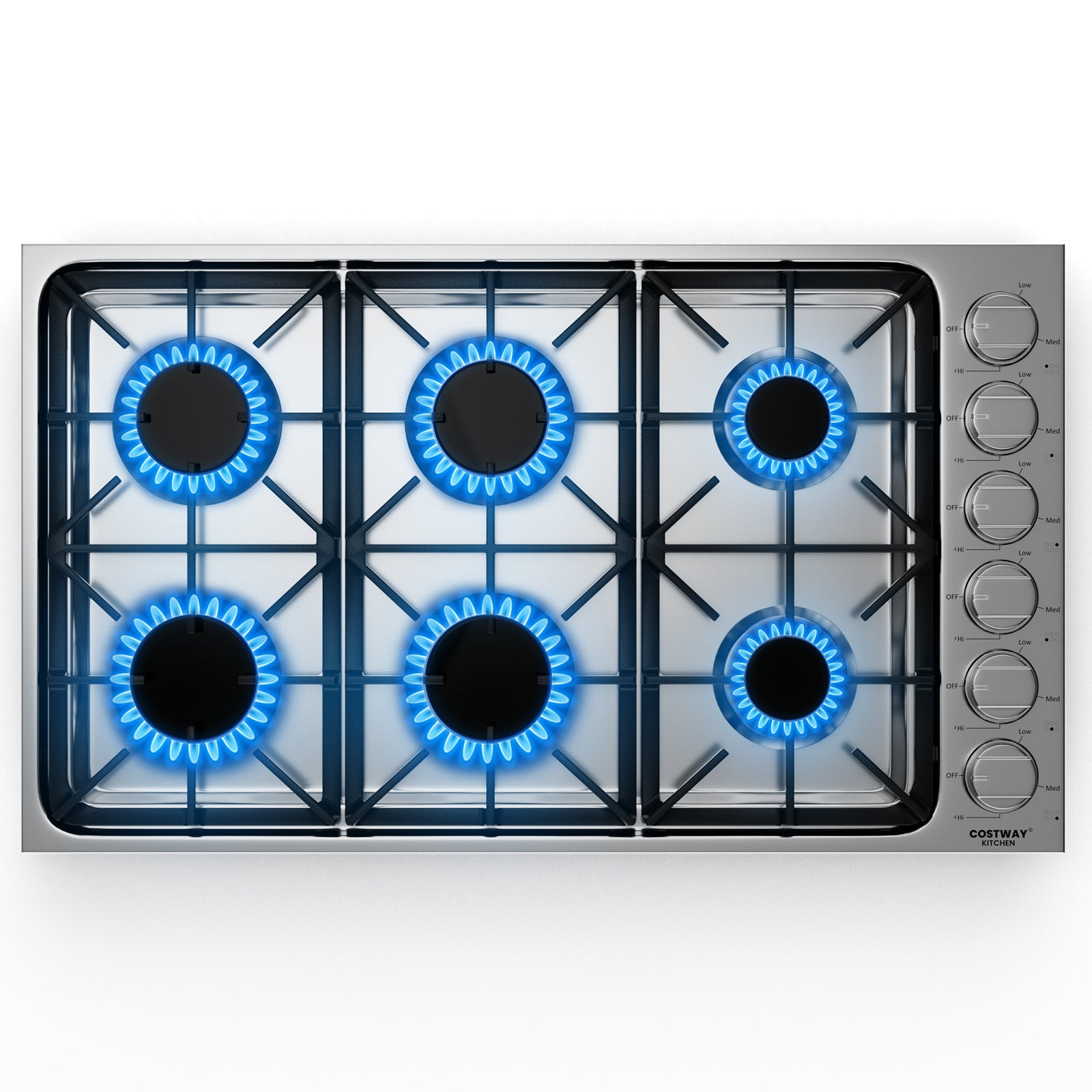 30/36 Inch Gas Cooktop with 4/6 Powerful Burners and ABS Knobs-30 inches - 36 Inches