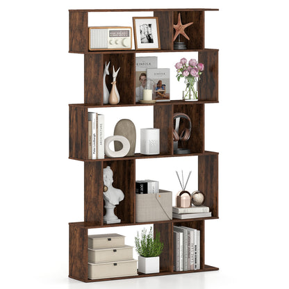 Geometric Bookshelf 5-Tier Bookcase with Open Shelves and Closed-back Cubes