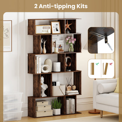 Geometric Bookshelf 5-Tier Bookcase with Open Shelves and Closed-back Cubes