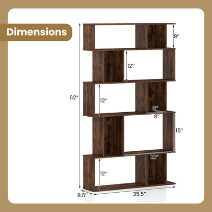 Geometric Bookshelf Set of 2 5-Tier Bookcase with Open Shelves and Closed-back Cubes