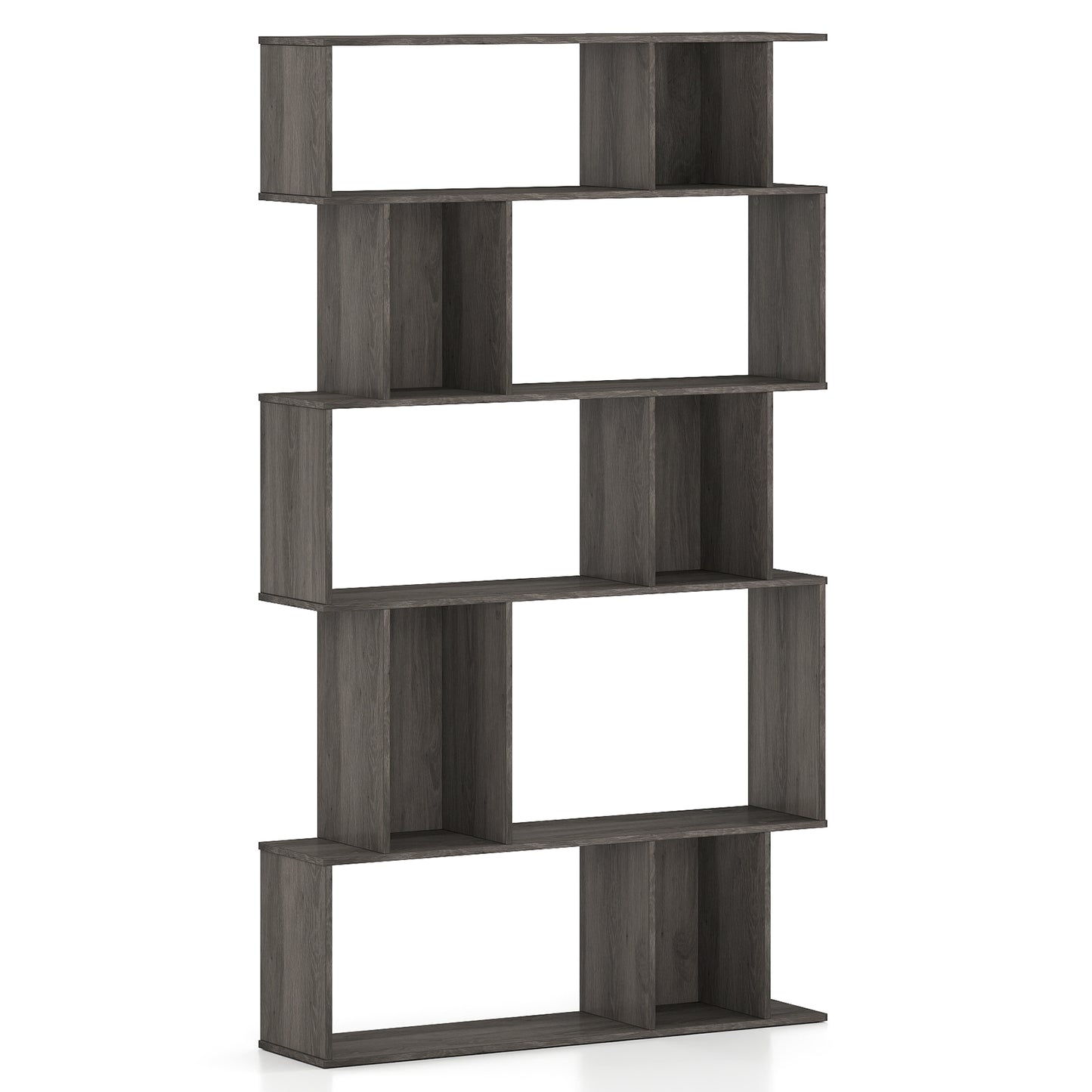 Geometric Bookshelf Set of 2 5-Tier Bookcase with Open Shelves and Closed-back Cubes