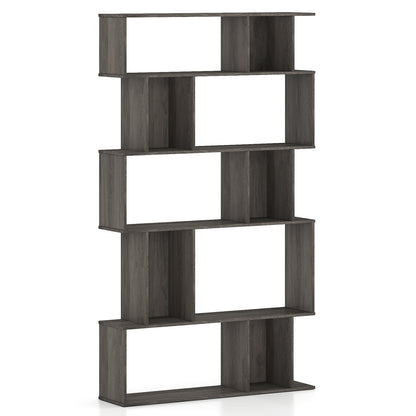 Geometric Bookshelf Set of 2 5-Tier Bookcase with Open Shelves and Closed-back Cubes