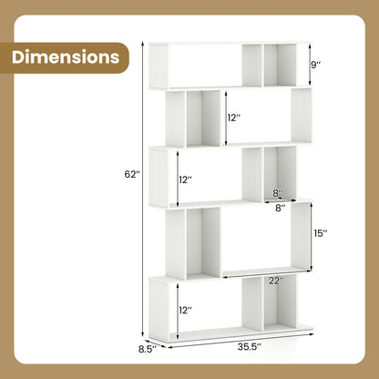 Geometric Bookshelf Set of 2 5-Tier Bookcase with Open Shelves and Closed-back Cubes