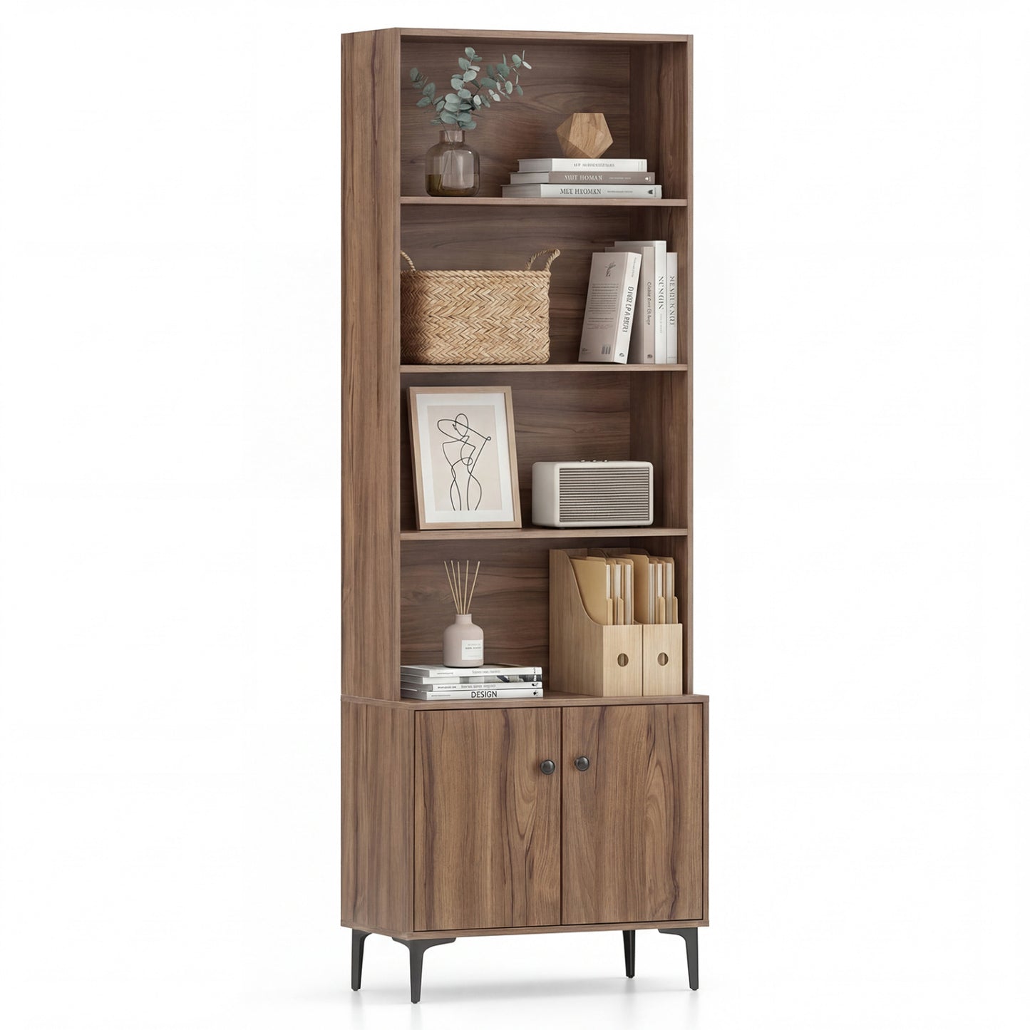 Giantex Bookshelf with Doors and 2 Anti-Tipping Kits for Home Office