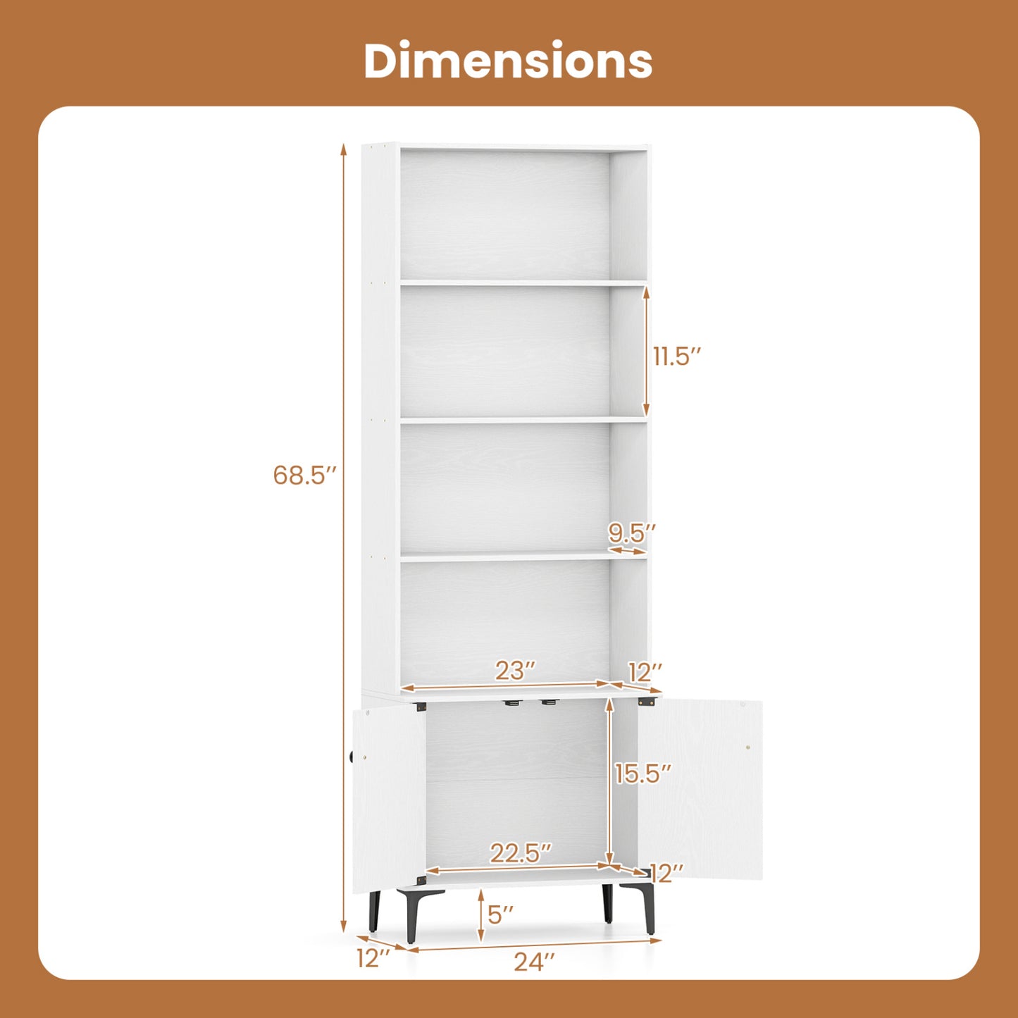 Giantex Bookshelf with Doors and 2 Anti-Tipping Kits for Home Office