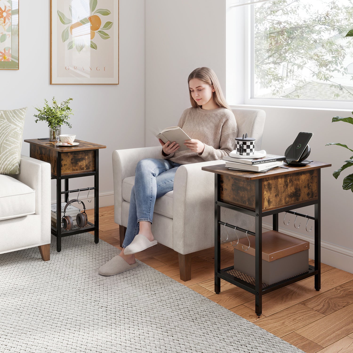 End Table with Charging Station USB Ports Outlets and Flip Top