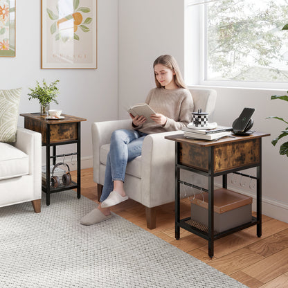 End Table with Charging Station USB Ports Outlets and Flip Top