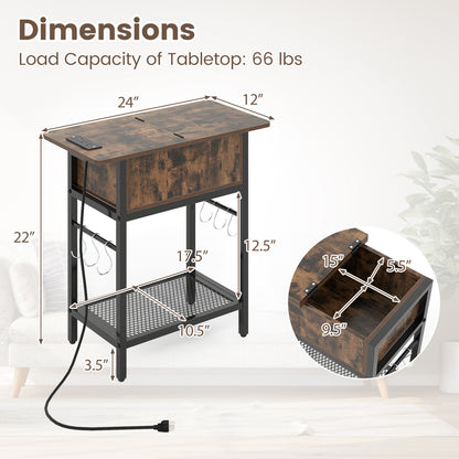 End Table with Charging Station USB Ports Outlets and Flip Top