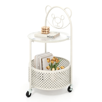 Modern Sofa Side Table on Lockable Wheels for Living Room Bedroom Study-Gold - White