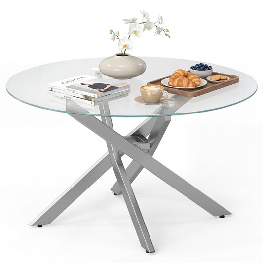 Glass Coffee Table Round Clear Center Table with Tempered Glass Top